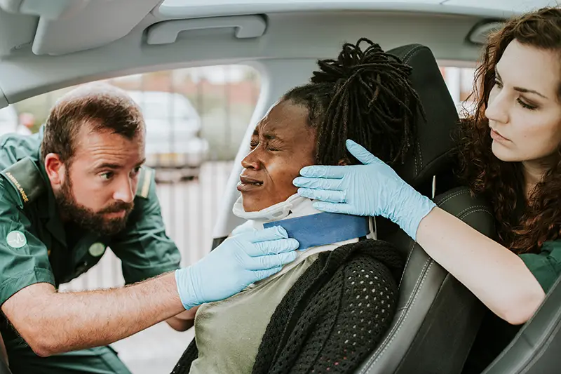 Woman in car accident with neck brace
