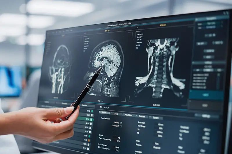 medical scan of brain and spine