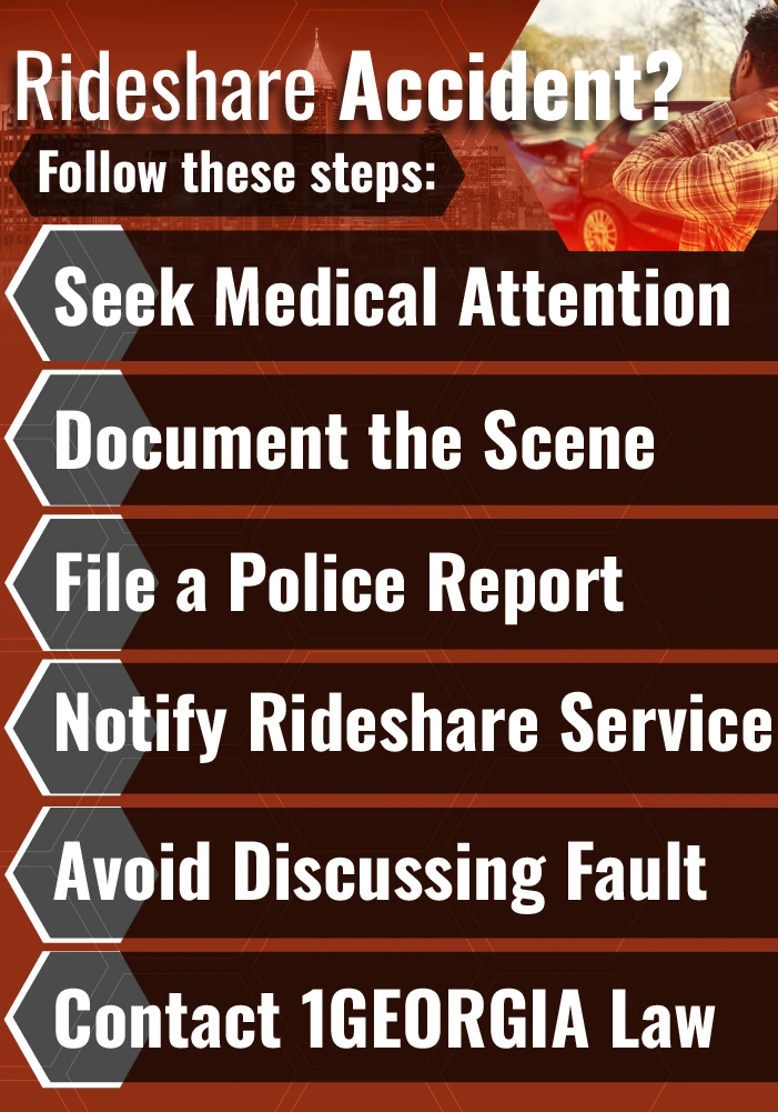 If in a Rideshare accident, take these steps first. Call 1GA for representation