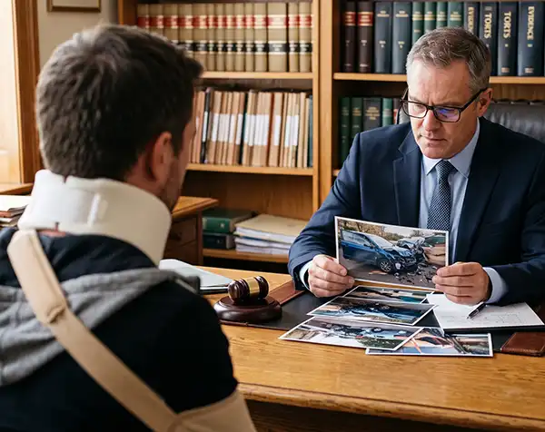 Injured victim speaking with a lawyer. 1 Georgia makes sure you get your maximum compensation for your claims.